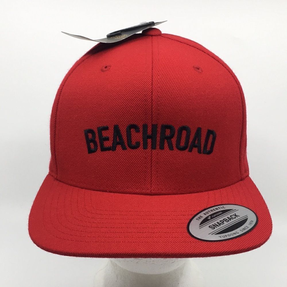 Yupoong Classic embroidered red & black Beachroad SnapBack baseball cap hat Nwt